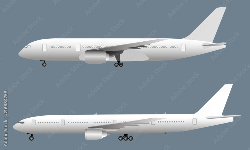 Passenger aircraft side view, vector illustration