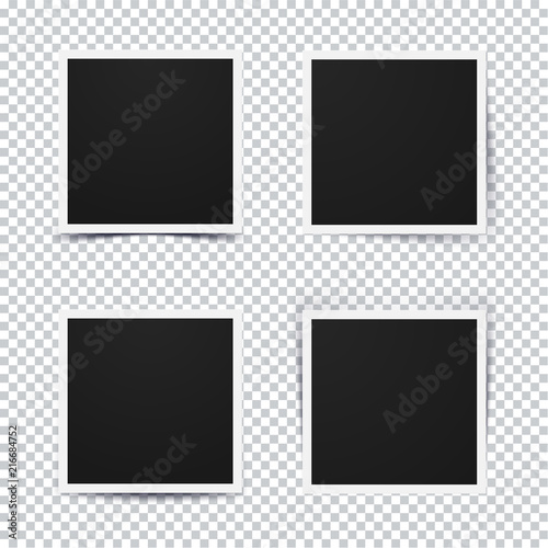 Set of retro realistic photo frame with different shadow options on transparent background.