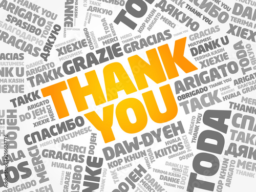 Thank You Word Cloud background, all languages, multilingual for education or thanksgiving day