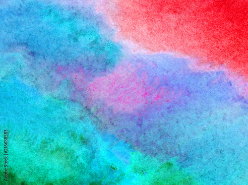 Watercolor abstract bright colorful textural background handmade . Painting of sky and clouds during sunset  . Modern seascape . Shine