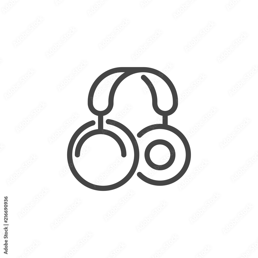 Wireless headphones line icon. Graphic web label of earphone. Sound symbol. Device for listening to music. Button or sign for online shop, sites and mobile app interfaces. Vector illustration isolated Wireless headphones line icon. Graphic web label of earphone. Sound symbol. Device for listening to music. Button or sign for online shop, sites and mobile app interfaces. Vector illustration isolated