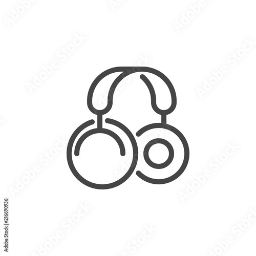 Wireless headphones line icon. Graphic web label of earphone. Sound symbol. Device for listening to music. Button or sign for online shop, sites and mobile app interfaces. Vector illustration isolated