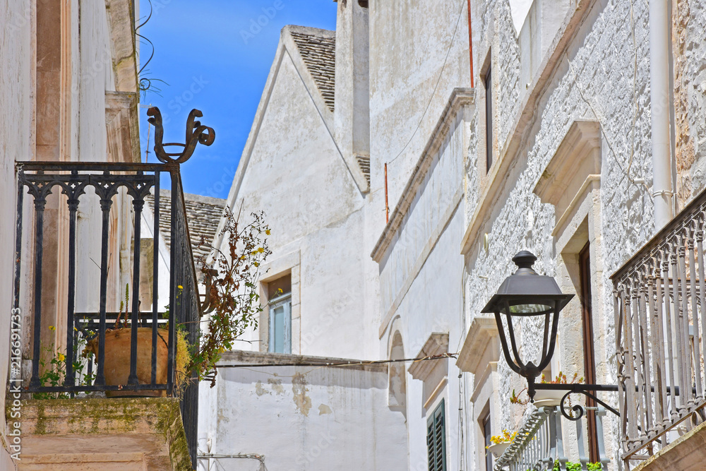 Italy, Puglia region, Locorotondo, a whitewashed village in full Valle d'Itria, medieval historical center, architecture and details.