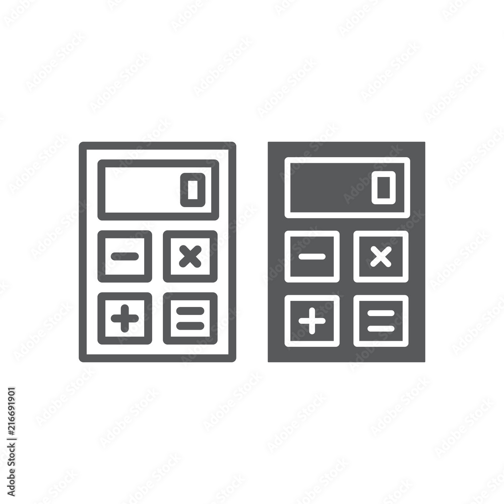 Calculator line and glyph icon, office and work, electronic sign, vector graphics, a linear pattern on a white background, eps 10. Calculator line and glyph icon, office and work, electronic sign, vector graphics, a linear pattern on a white background, eps 10.