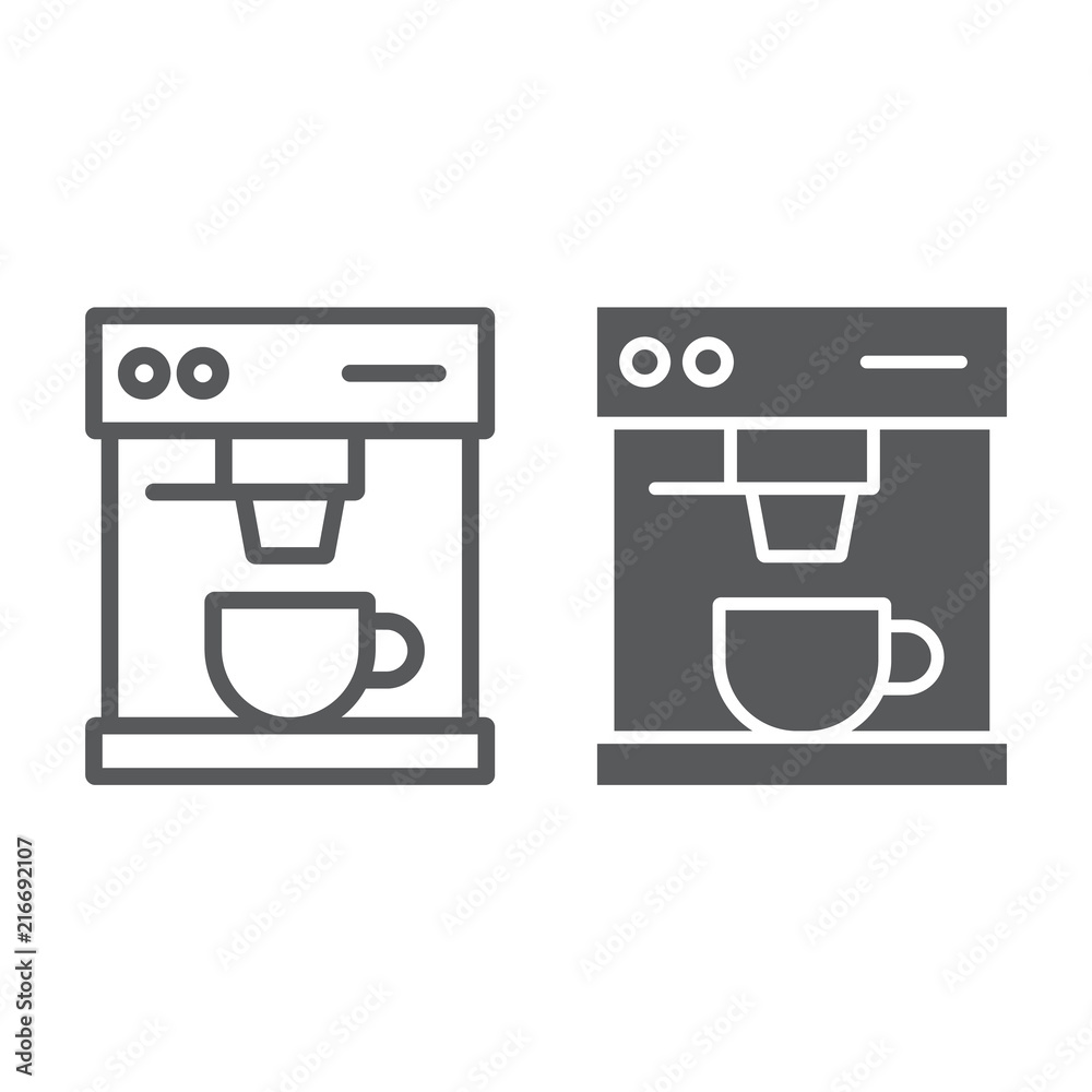 Coffee maker line and glyph icon, drink and espresso, cup sign, vector graphics, a linear pattern on a white background, eps 10. Coffee maker line and glyph icon, drink and espresso, cup sign, vector graphics, a linear pattern on a white background, eps 10.