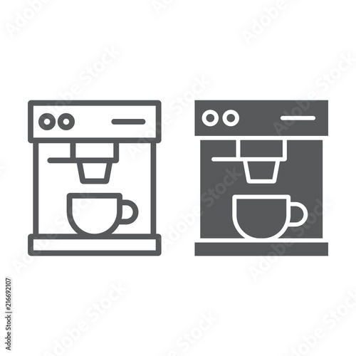 Coffee maker line and glyph icon, drink and espresso, cup sign, vector graphics, a linear pattern on a white background, eps 10.