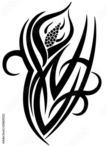 Fototapeta Naklejka Na Ścianę i Meble -  Calla black flower tribal tattoo on white background