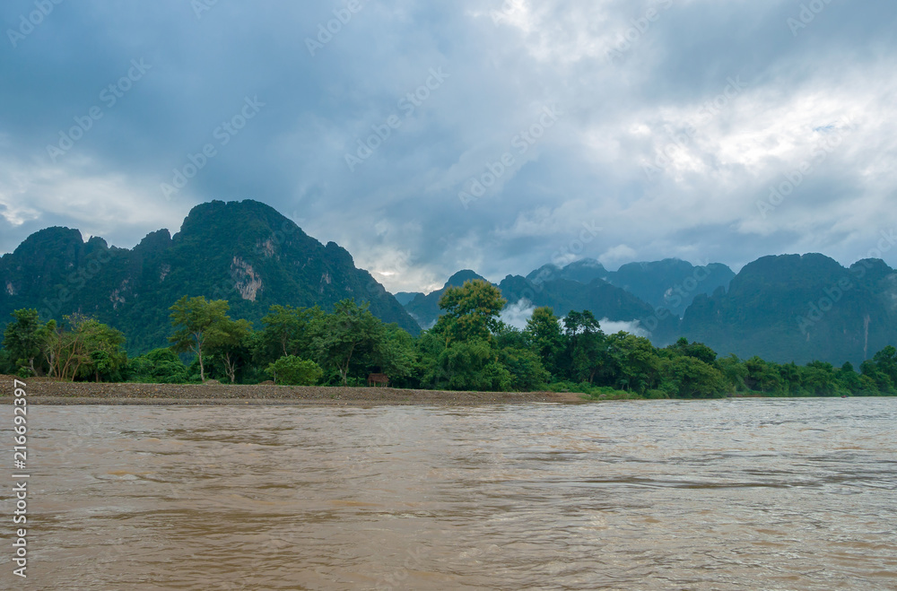 Landscape of mountains and clouds Green tree in the rainy season Landscape of mountains and clouds Green tree in the rainy season