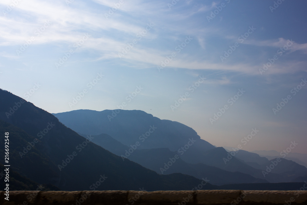 Mountain ridge panorama in the Morning light, vercors france