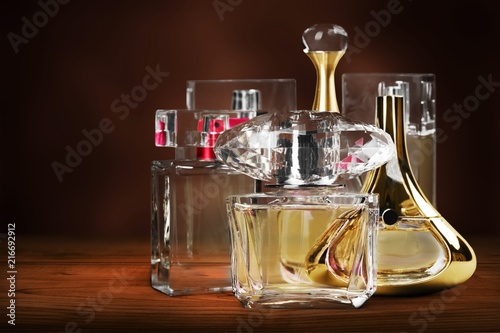 Aromatic Perfume bottles on desk