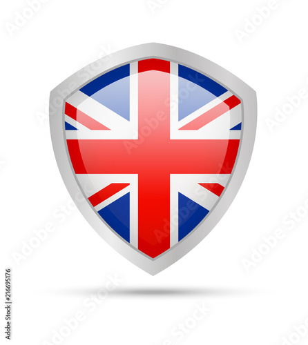 Free Download Shield with United Kingdom flag on white background. Vector illustration. - GFXLoad