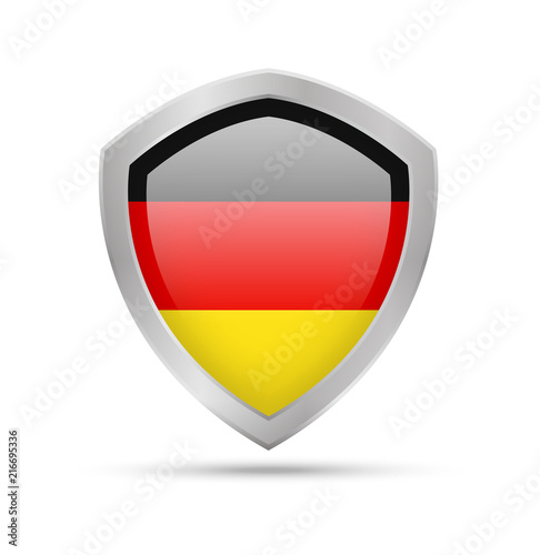 Shield with Germany flag on white background. Vector illustration.
