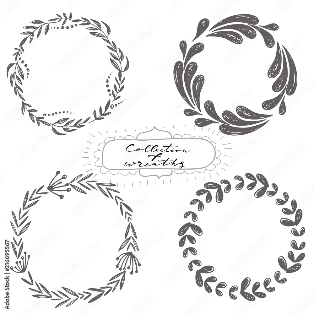 Fototapeta premium Set of hand drawn vector wreaths