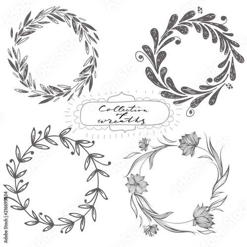 Set of hand drawn vector wreaths
