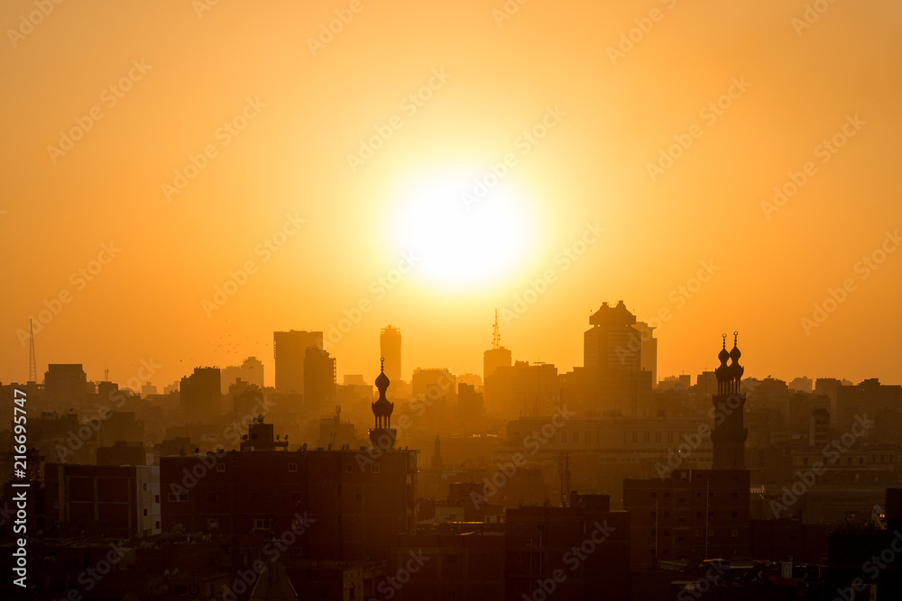 Beautiful city view during the sundown. Sundown in Cairo