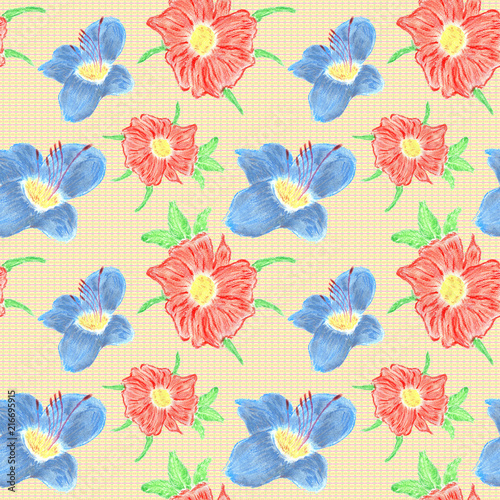 Flowers pattern of red and blue colors © Kapitalist63