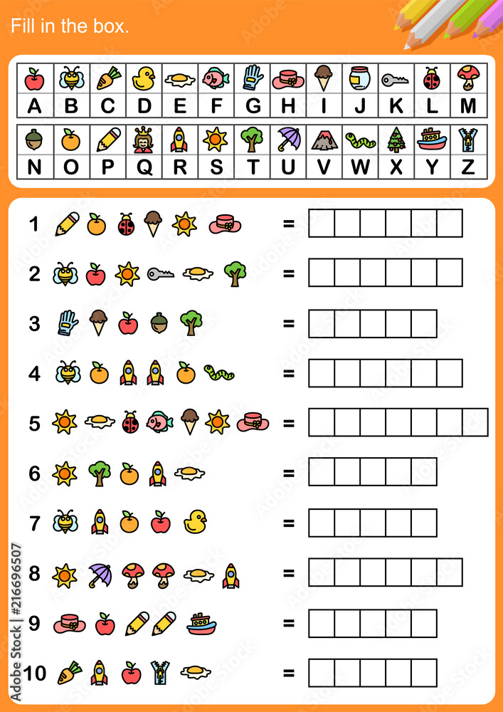 decode alphabet, Fill in the box. - Worksheet for education. Stock Vector |  Adobe Stock