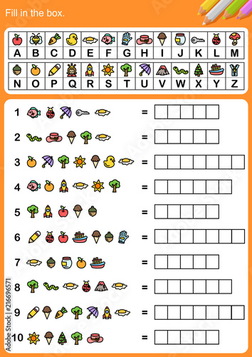 decode alphabet, Fill in the box. - Worksheet for education.