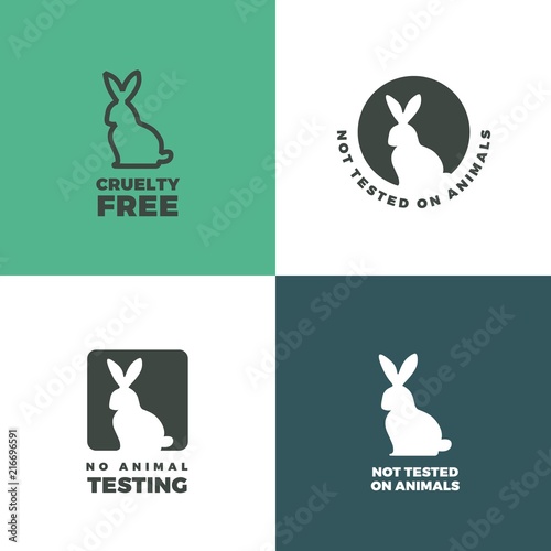 Set of icons with a rabbit as a symbol of animal cruelty free. Bunny icons with titles Cruelty free, Not tested on animals, No animal testing
