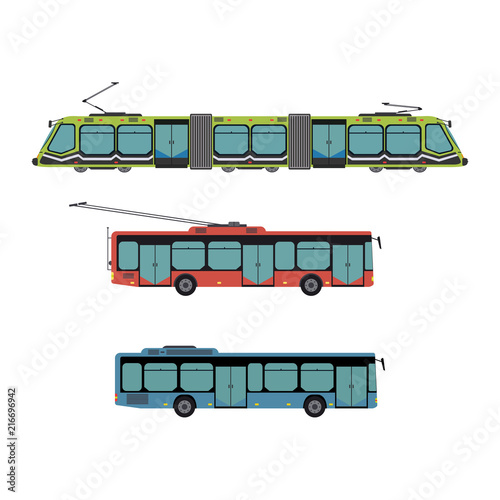 Public city transport different municipal and private vehicles vector illustration.