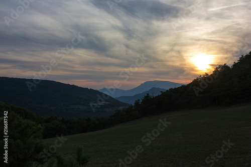 Sunset Landscape with Mountain Silhouettes, Montgardin France