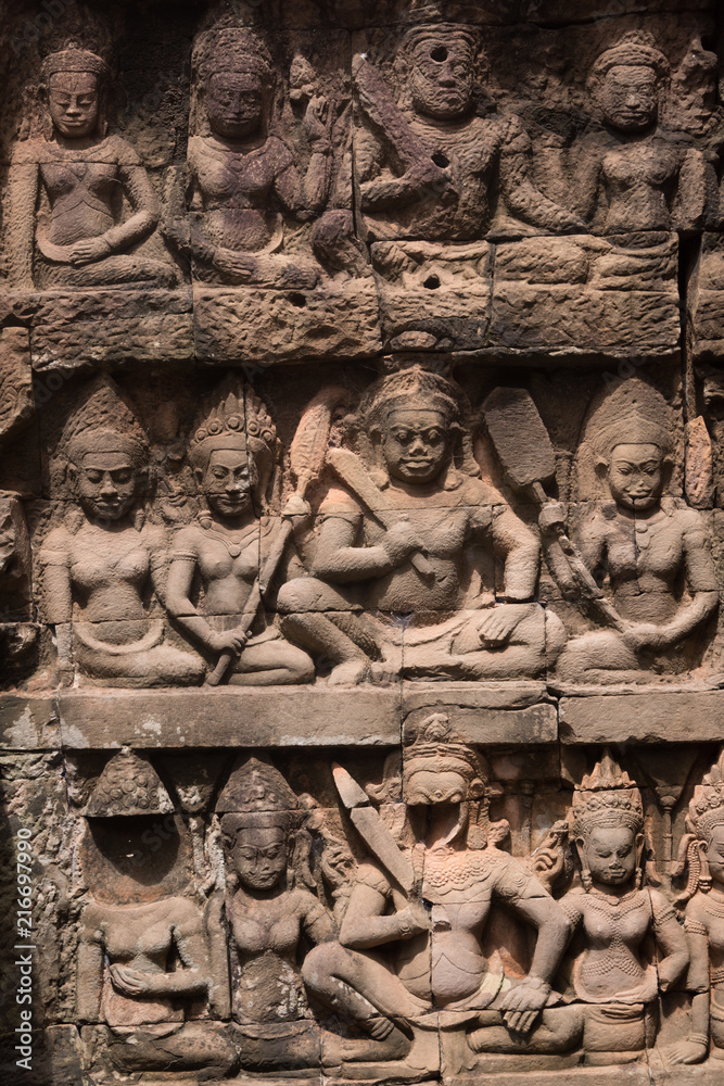 Temple wall carvings, Angkor Thom, Siem Reap, Cambodia
