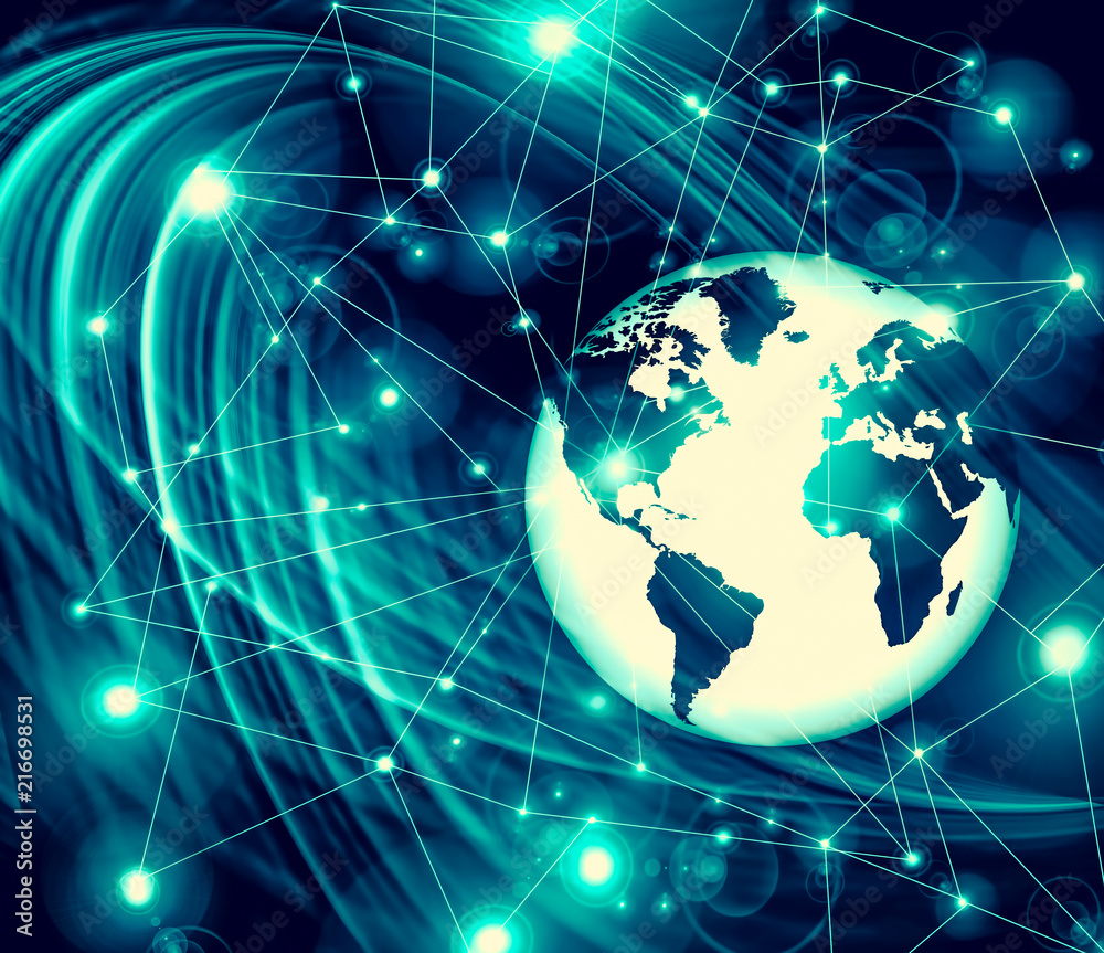 Best Internet Concept of global business. Globe, glowing lines on technological background. Wi-Fi, rays, symbols Internet, 3D illustration Best Internet Concept of global business. Globe, glowing lines on technological background. Wi-Fi, rays, symbols Internet, 3D illustration