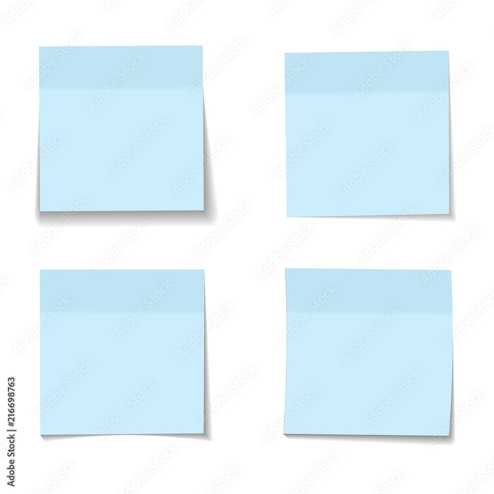 vector set of realistic paper blue memo sheets