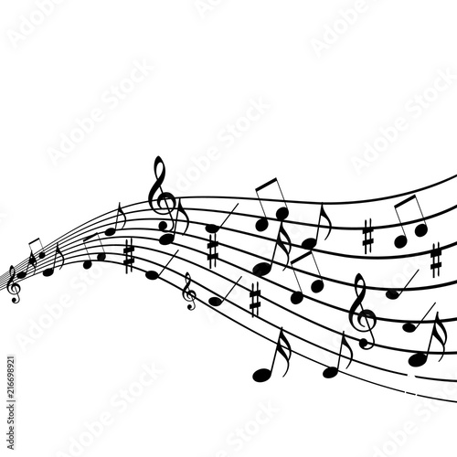 Musical Design Elements From Music Staff With Treble Clef And Notes in Black and White. Vector Illustration.