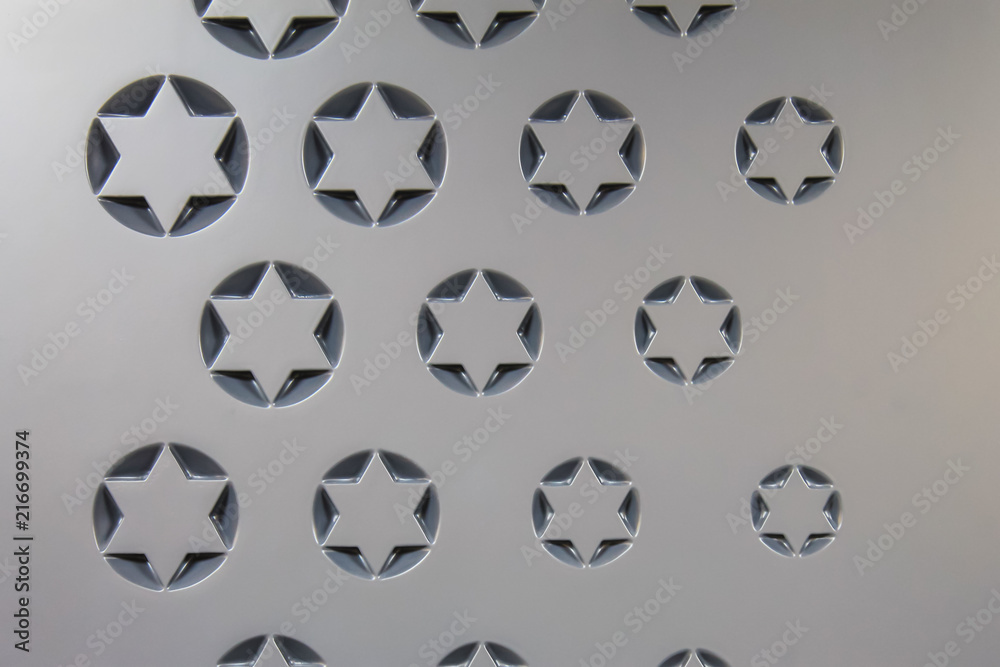 Jewish six-pointed star of David, as an ornament decor on the door  of the Jewish Cultural Center