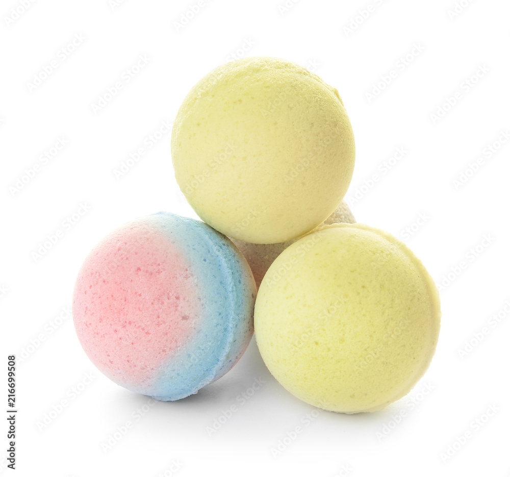 Bath bombs on white background. Beauty accessory Bath bombs on white background. Beauty accessory