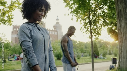 Young happy black couple outdoors photo