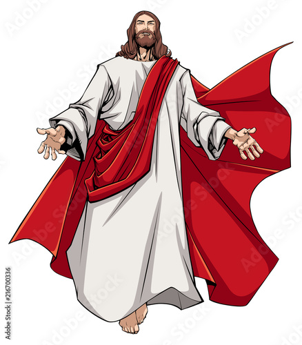Illustration of Jesus Christ greeting you with open arms. 
