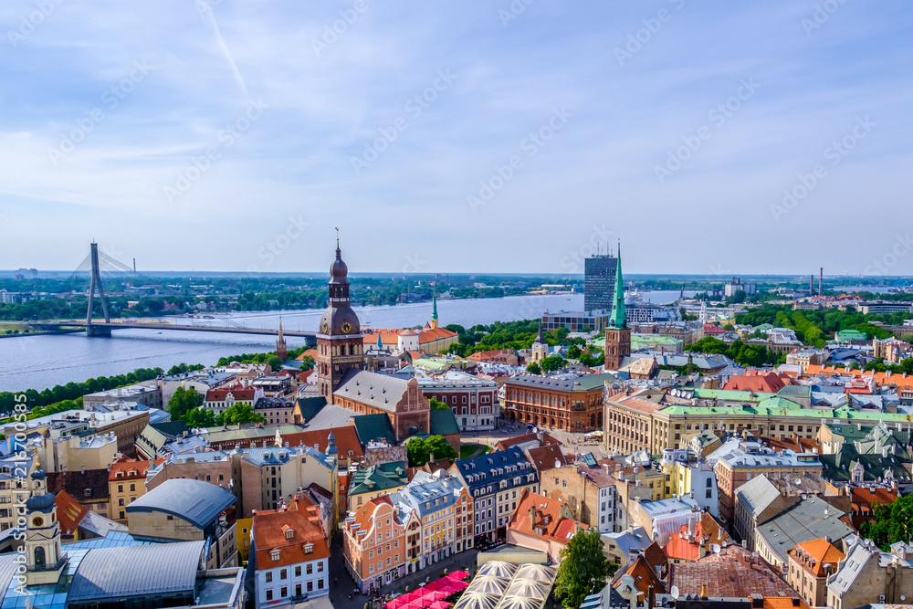Riga, Latvia. Aerial view on the old town from the tower of the church of St. Peter.
