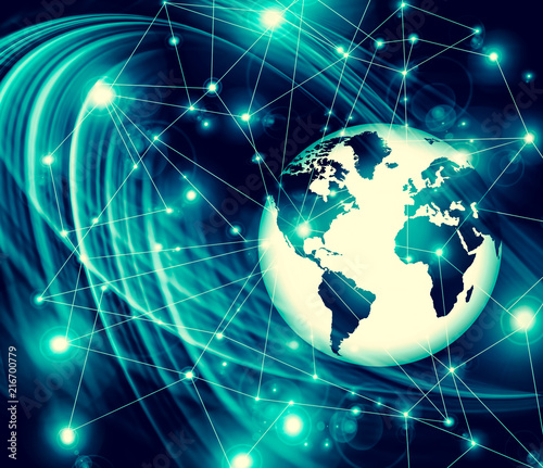 Fototapeta Naklejka Na Ścianę i Meble -  Best Internet Concept of global business. Globe, glowing lines on technological background. Wi-Fi, rays, symbols Internet, 3D illustration
