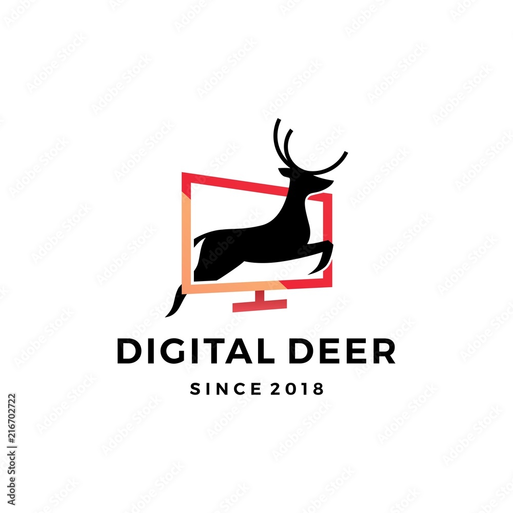Obraz premium digital deer jumping logo vector design inspirations