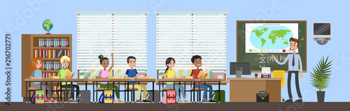 Little children study geography in the school