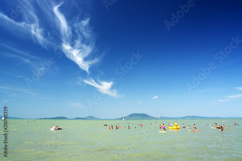 Beach scene at Lake Balaton  (Balatonfenyves) , Hungary