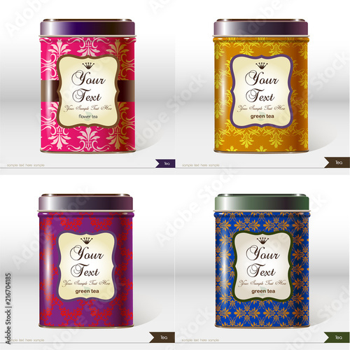 Set of four Vector box with place for your text. Design product package. Tea,coffee,dry products.