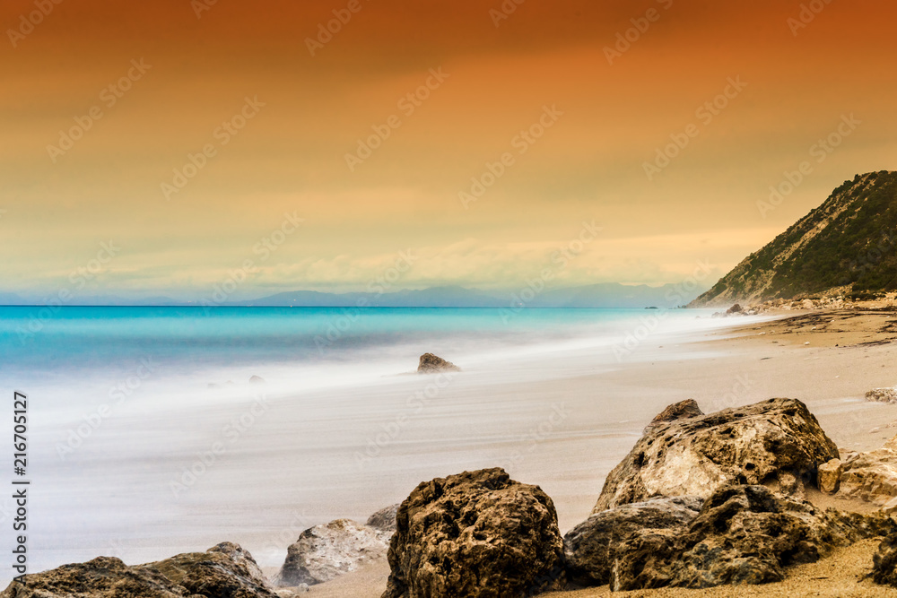Tranquil Ocean scene, Golden Hour, Long Exposure Shot