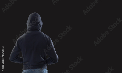 Suspicious man in hoody. Personal safety concept