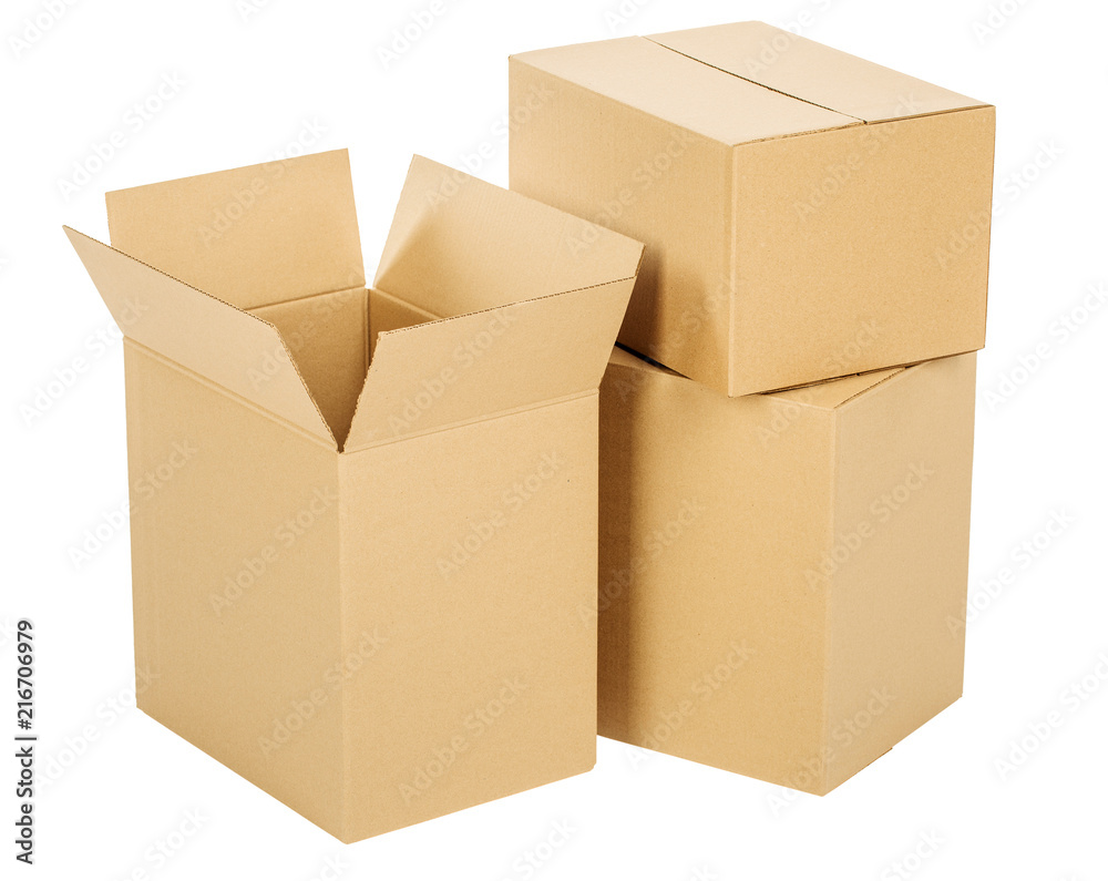 Pile of cardboard boxes on a white background