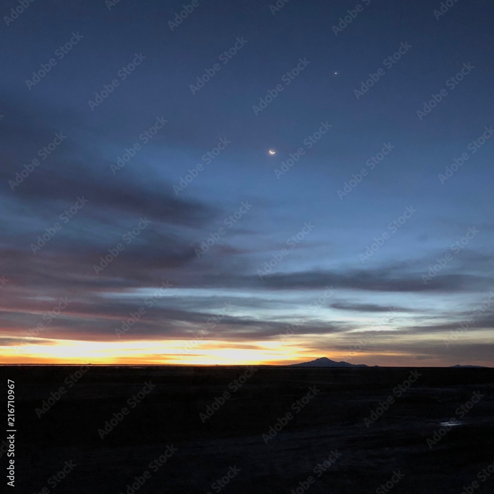 Sunset at Solar de Uyuni Salt Flats in Bolivia