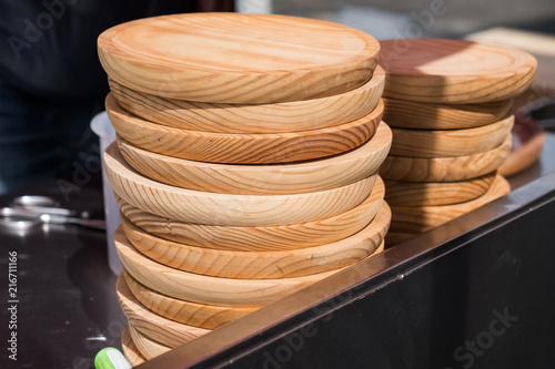 Platos de madera para pulpo a feira. Galicia photo