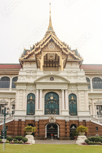 Facade of Chakri Maha Prasat in the Grand Palace. Dusit Maha Prasat in Bangkok, Thailand.