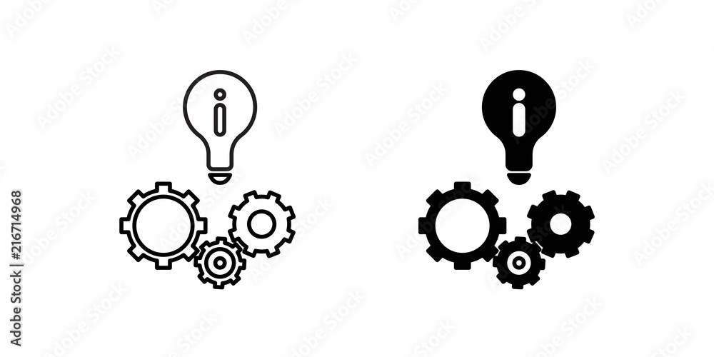 Light Bulb with gears and cogs working together, concept infographic background. Outline and filled vector sign, linear and full pictogram Light Bulb with gears and cogs working together, concept infographic background. Outline and filled vector sign, linear and full pictogram