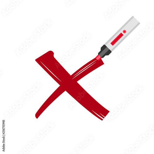 Crossing out vector illustration. Red cross drawn with marker. Simple image with deep message. Elections vote or negative test result. False, deny or refuse symbol.