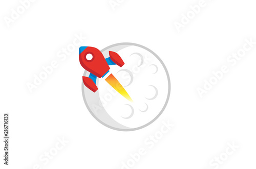 Creative Red Rocket Gray Planet Moon Smoke Logo Design Illustration