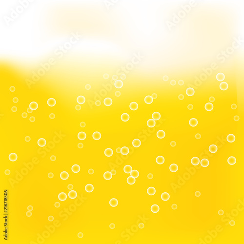 Beer background with realistic bubbles. Cool drink for pub and bar menu design, banners and flyers. Yellow square beer background with white frothy foam. Carbonated water or cream soda.