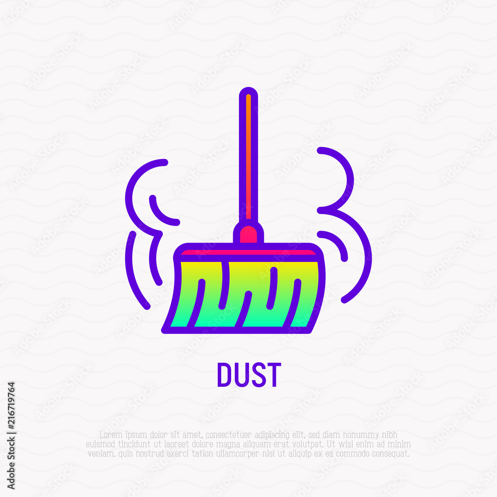 Fototapeta premium Broom sweeping and dusting thin line icon. Modern vector illustration.